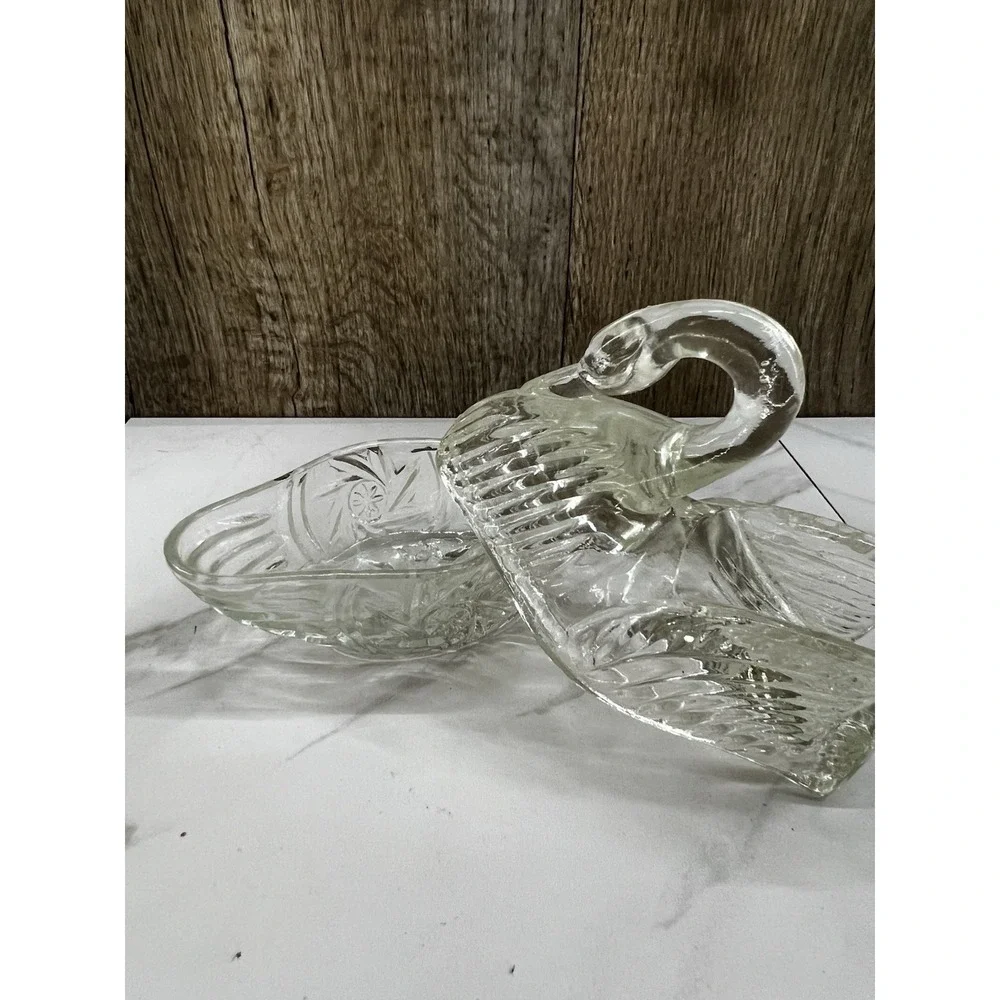 Vintage Swan On Basket Trinket Box Jewelry Box Candy Dish Pressed Cut Glass